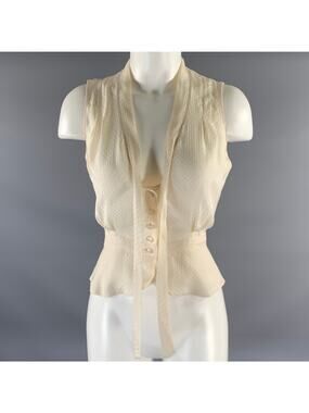 LOUIS VUITTON Size S Cream Silk Monogram Sleeveless Blouse